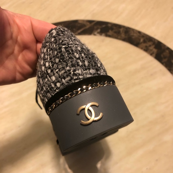 Brand New Auth Chanel Grey Tweed CC Logo Chain Around Lace Up Loafer Size 38.5 - Picture 5 of 11